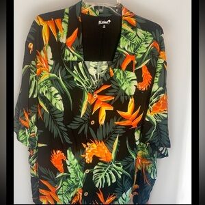 Men’s 3X  KS Island Green Bold Floral Hawaiian Button‎ Down Shirt
